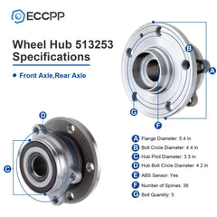 4X Wheel Hub Bearings FWD For 2010-2014 Volkswagen GTI Golf w/ 4-Bolt Flange 6B93BC-57