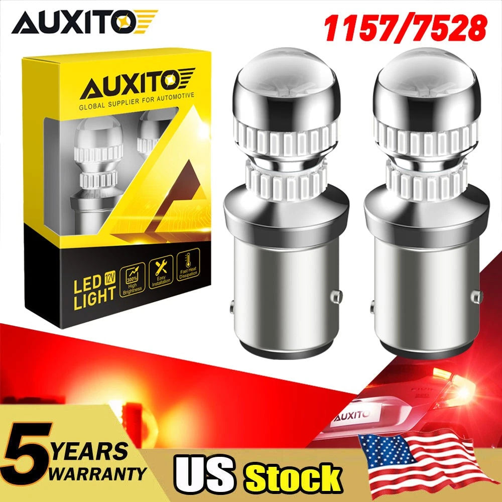 2-10PC AUXITO 1157 7528 LED Brake Tail Turn Signal Light Bulbs Super Red 4014SMD AUXITO