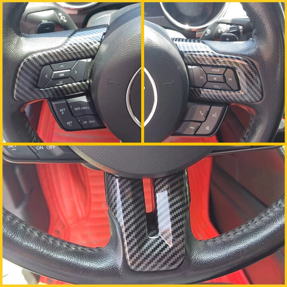 Steering Wheel Switch Button Cover Trim Carbon Fiber For Ford Mustang 15-22 EOA 6B93BC-57