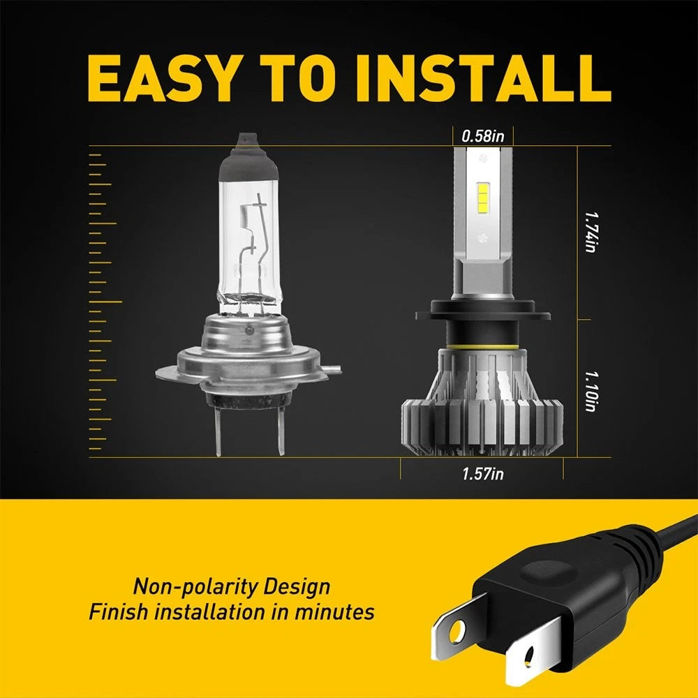 H7 LED Headlight Bulb Kit High or Low Beam 6500K Super White 20000LM Lights 2Pcs 6B93BC-57