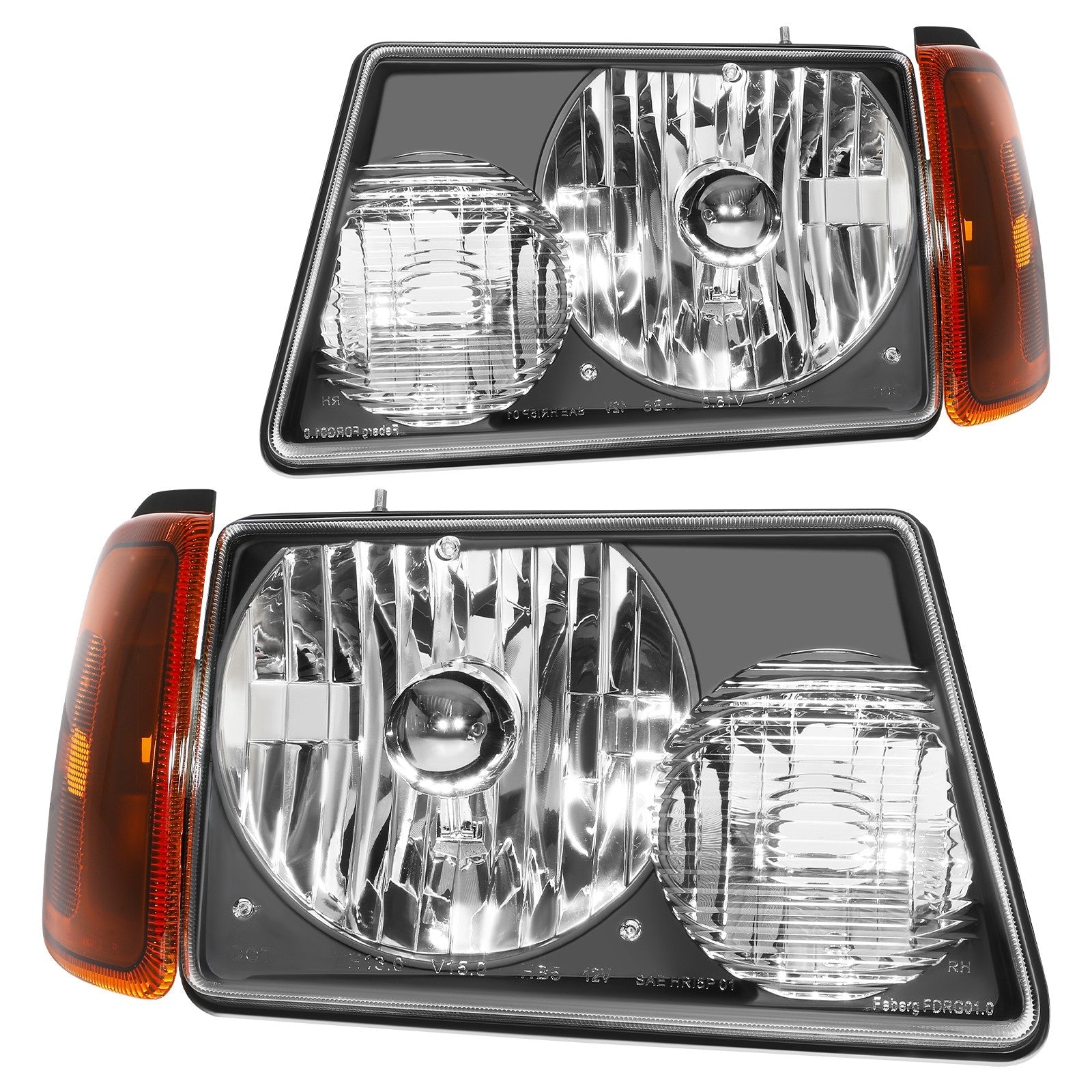 Pair Kit Halogon Headlights Assembly For 2001-2011 Ford Ranger Black Amber 6B93BC-57