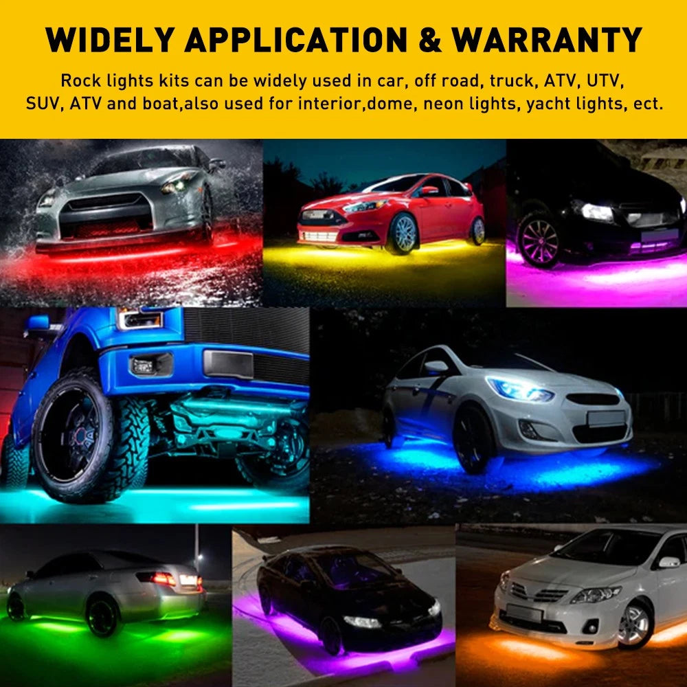 4 pcs RGB Under Car Strip Light Kit 210 LED Neon Tube Underglow Underbody System 6B93BC-57