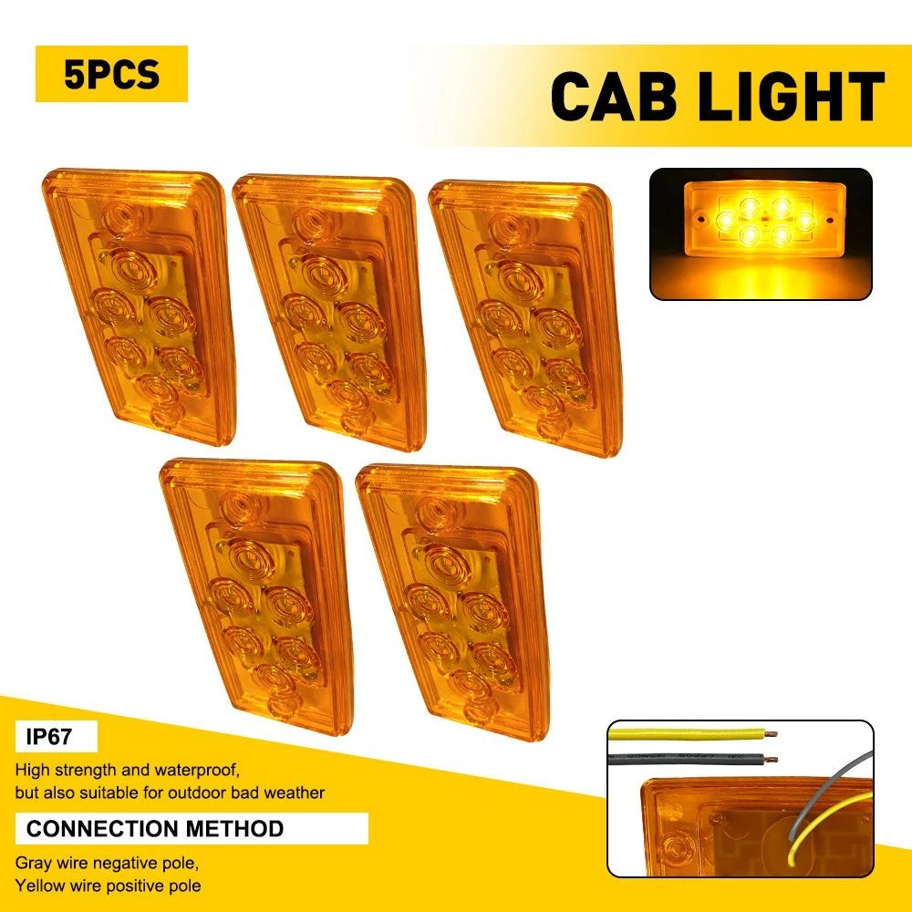 5X For 12V Trucks Trailers Tractors Amber LED Roof Top Cab Marker Lights Kit EOA 6B93BC-57