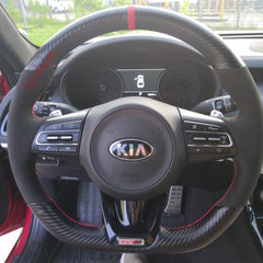 3D Carbon Fiber&Suede Leather Steering Wheel Sewing Wrap For Kia Stinger 2018-20