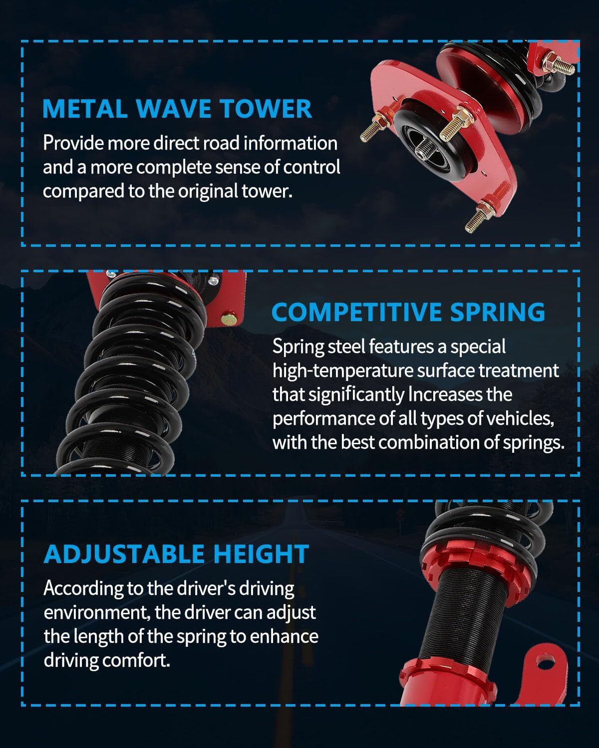 Suspension Lowering Kit Coilovers For 13-19 Nissan Sentra B17 Shocks Adjustable 6B93BC-57