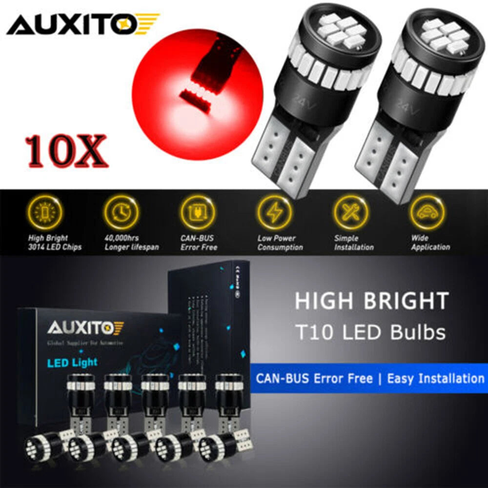 10Pcs Red T10 LED SMD Car Side Marker Interior Light Dome Map Bulbs W5W 194 168 6B93BC-57