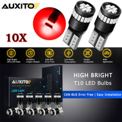 10Pcs Red T10 LED SMD Car Side Marker Interior Light Dome Map Bulbs W5W 194 168 6B93BC-57
