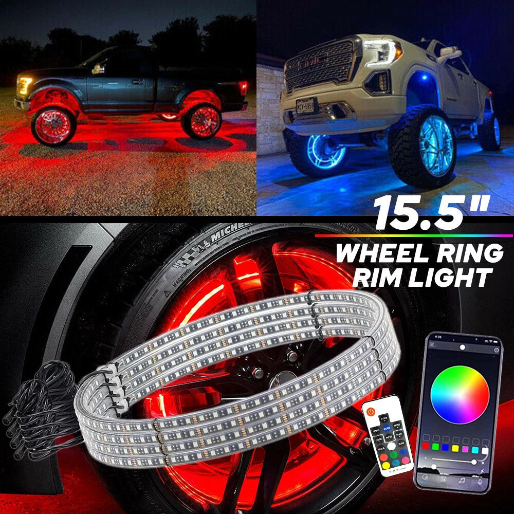 15.5" RGBW DOUBLE ROW Remote LED + Bluetooth APP Wheel Multi-function Rim Lights 6B93BC-57