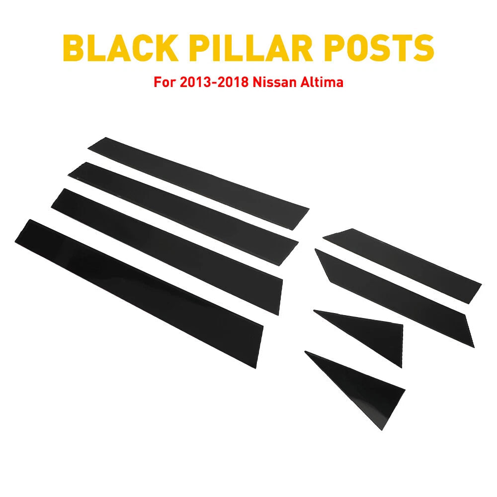 For 13-2018 Nissan Altima 8PCS Glossy Black Posts Pillar Window Door Trim Cover 6B93BC-57