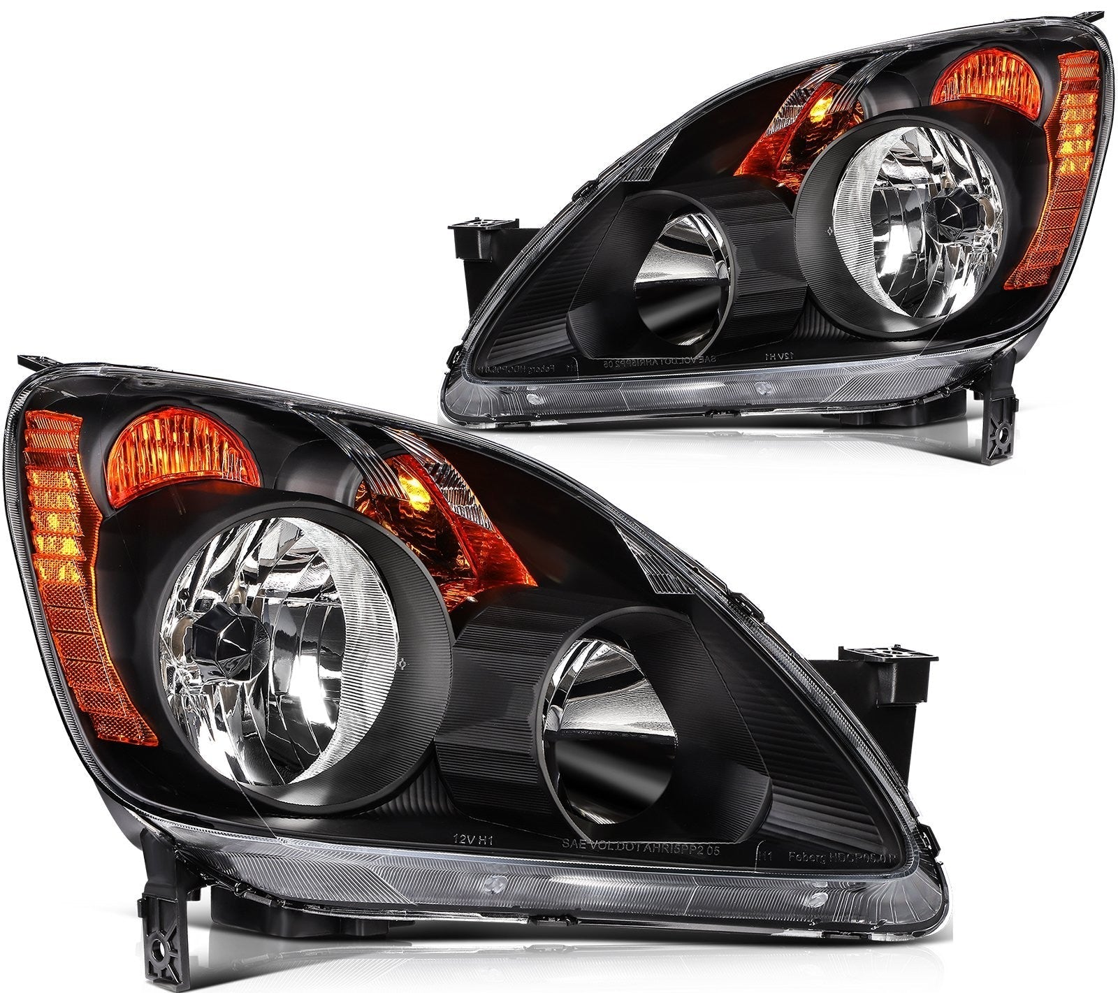 Pair Halogon Headlights Assembly For 2005-2006 Honda CR-V CRV 2.4L Black Amber 6B93BC-57