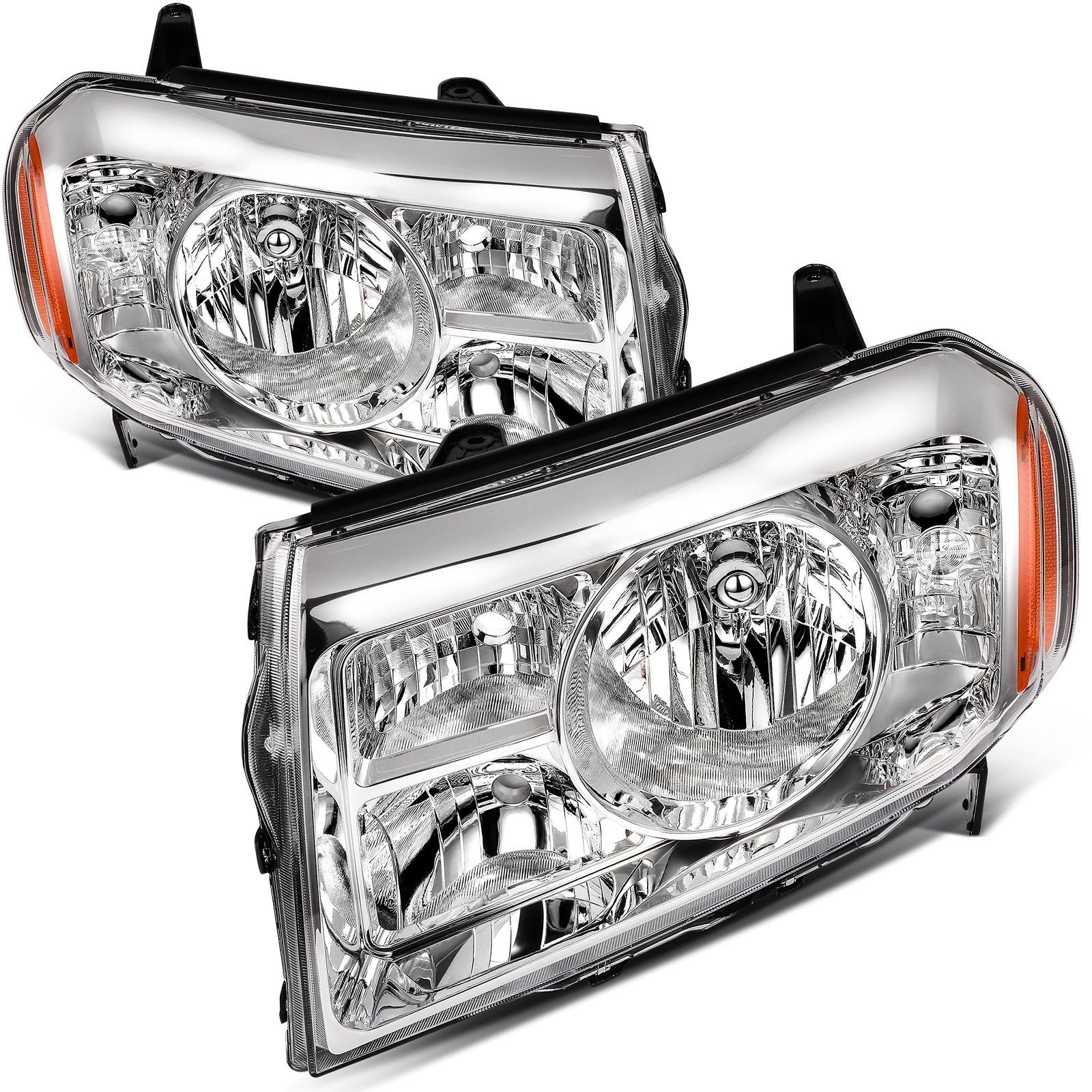 Pair Kit Headlights Assembly For 2009-2011 Honda Pilot SUV 3.5L Chrome Amber 6B93BC-57