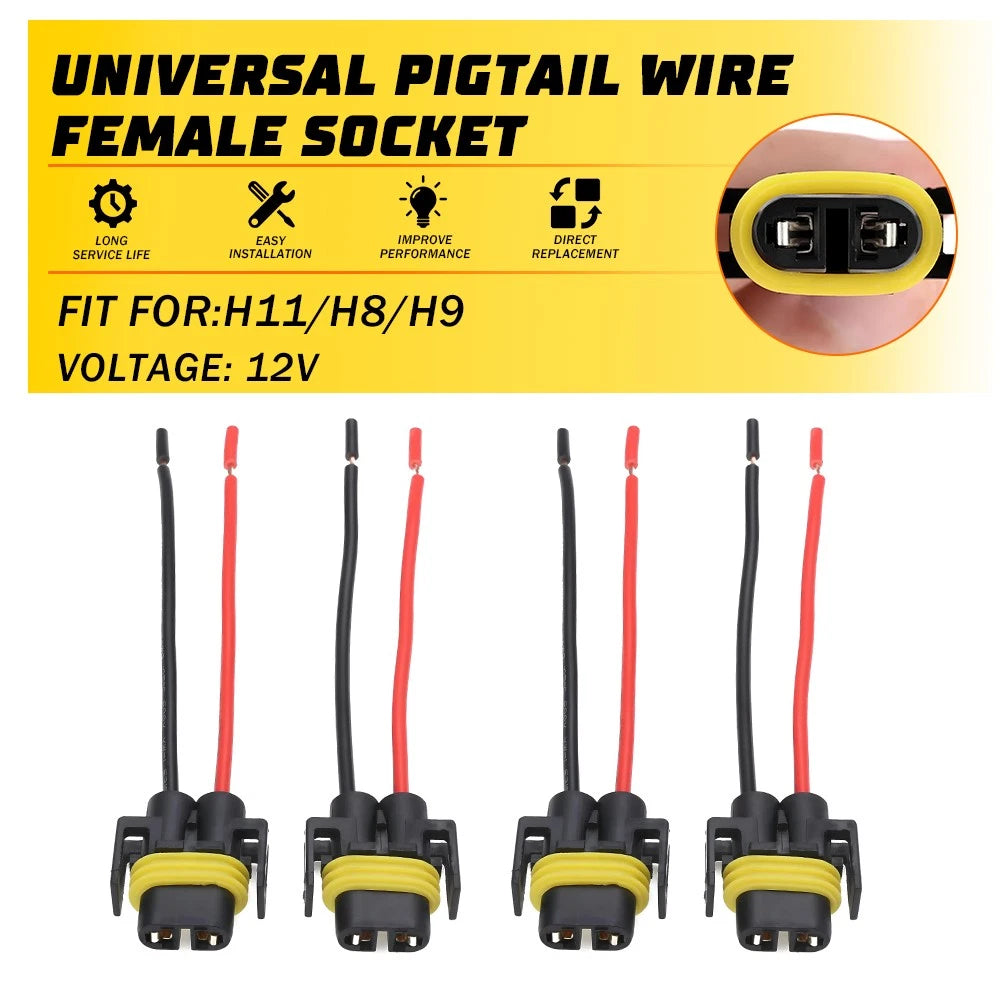 4X H11 H8 Female Connector Socket Wiring Harness Pigtail Adapters Replacement EA 6B93BC-57