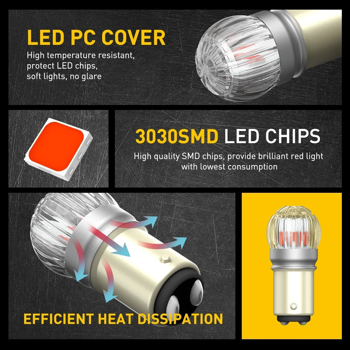 2X AUXITO 1157 Red LED Stop Turn Signal Brake Tail Light Bulbs BAY15D US EOA AUXITO