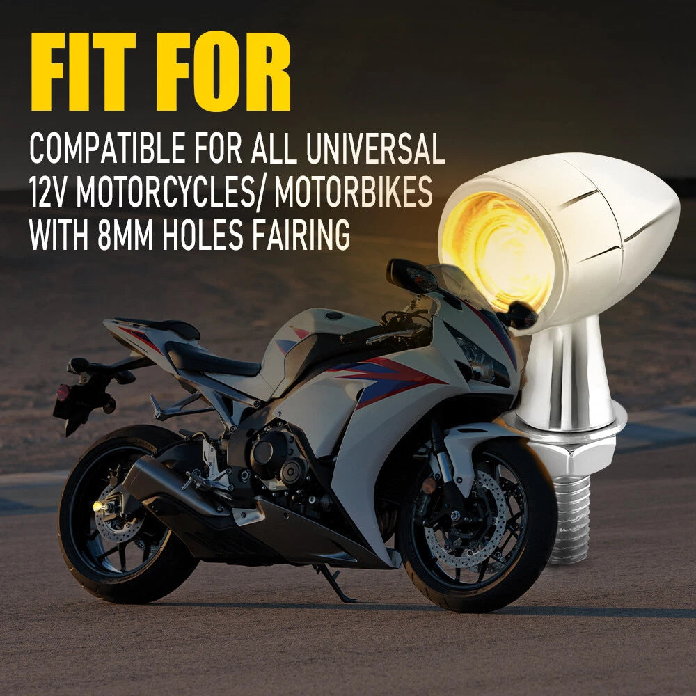 Mini Motorcycle LED Bullet Turn Signal Blinker Light Indicator Amber Chrome 2X A 6B93BC-57