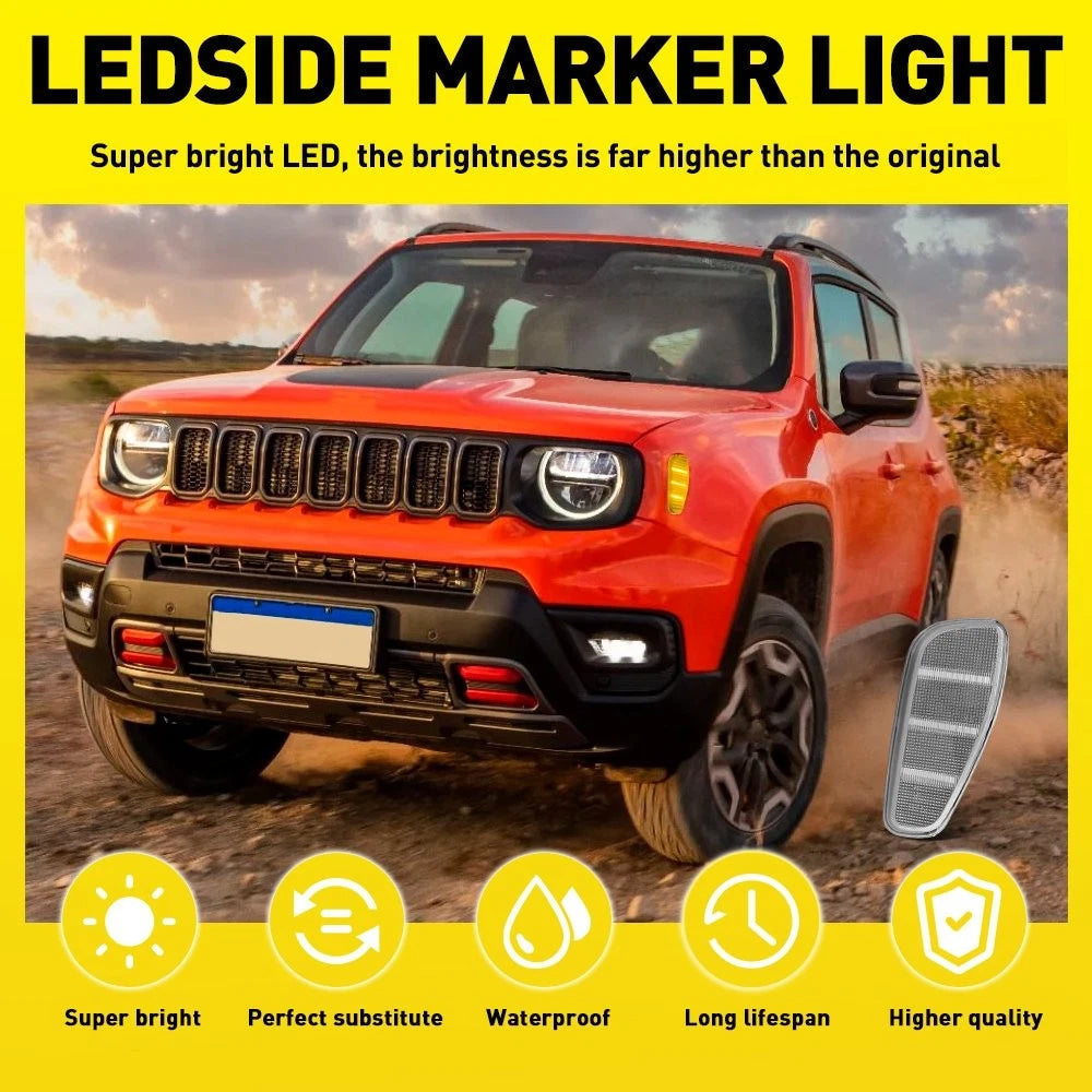 2x Amber LED Side Marker Lights Fender Lamps Clear For 2015-2023 Jeep Renegade A 6B93BC-57