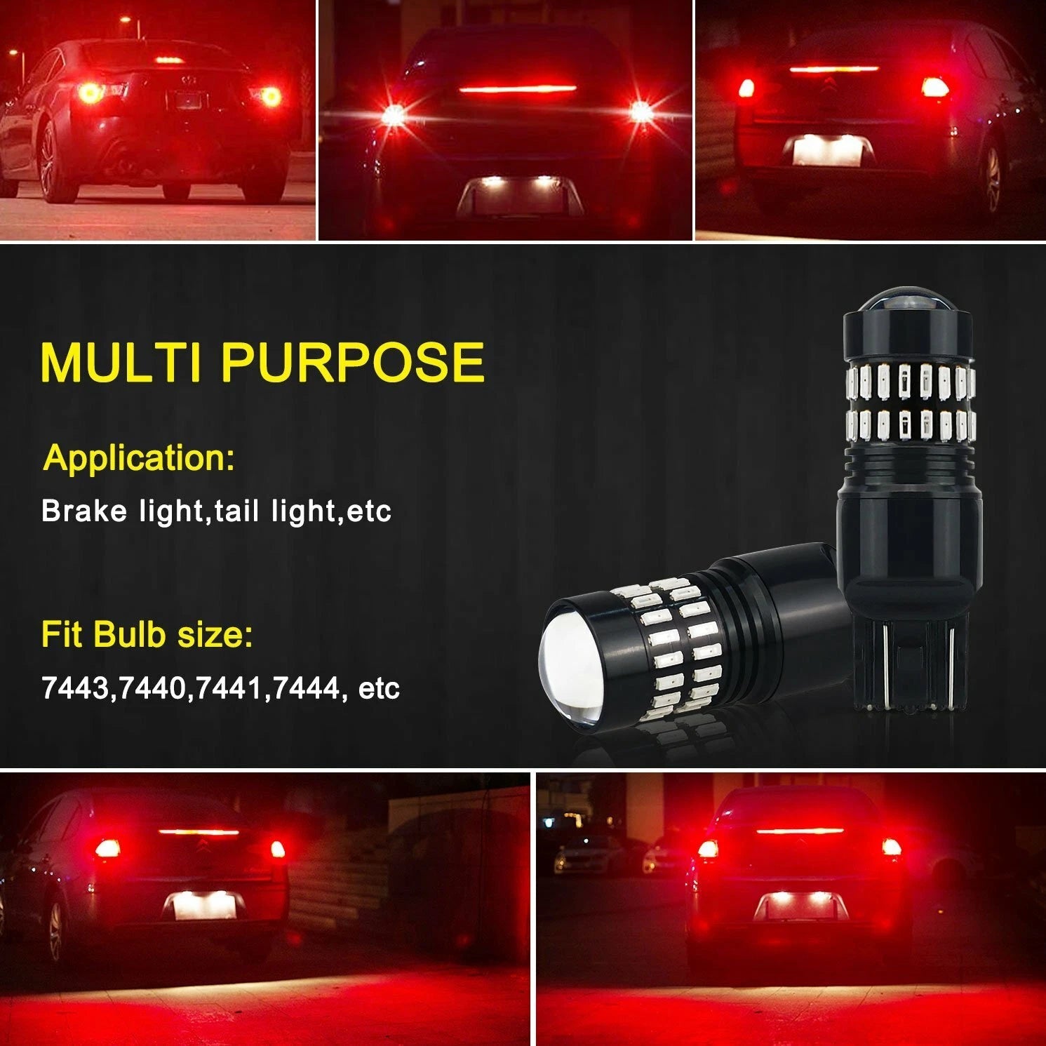 7443 LED Strobe Flashing Blinking Brake Tail Light/Parking Safety Warning Bulbs 6B93BC-57