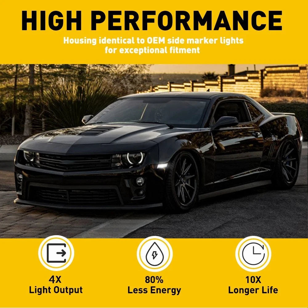 [WHITE LED] Front&Rear Fender 10-15 Lamp Chevy Camaro Chrome Marker Side Lights 6B93BC-57