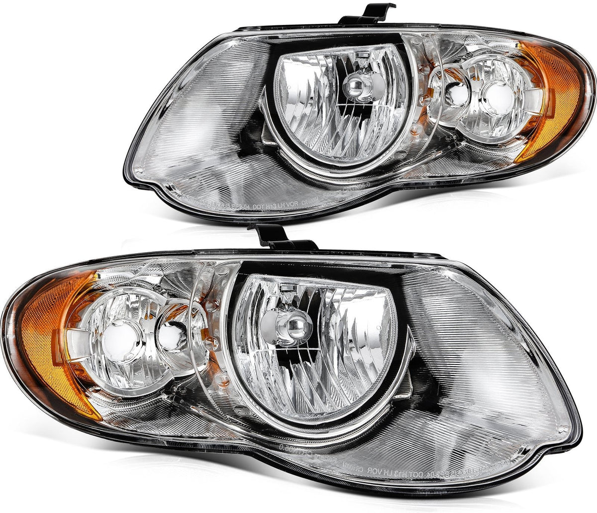 Pair Kit Headlights For 2005-2007 Chrysler Town & Country 3.3L 3.8L Chrome Amber 6B93BC-57