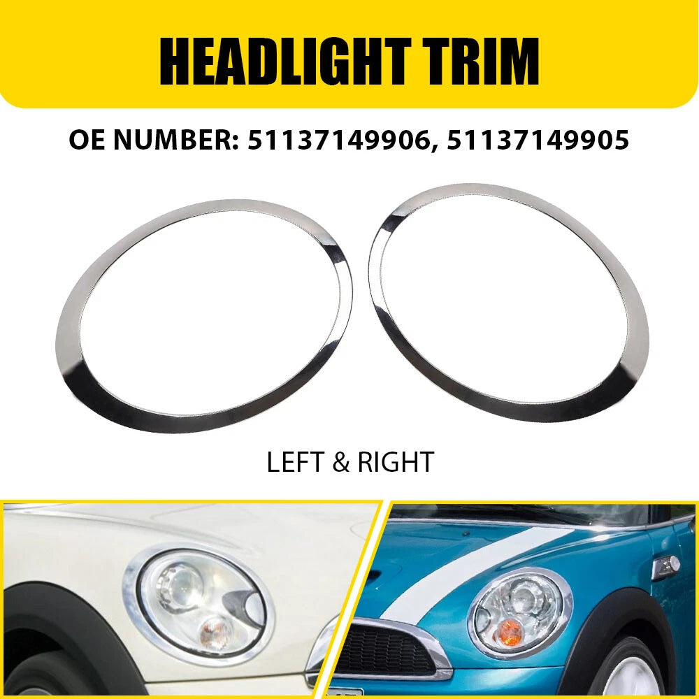 For Mini Cooper R55 R56 2007-2015 R&L Chrome Headlight Trim Ring Bezel Cover EA 6B93BC-57