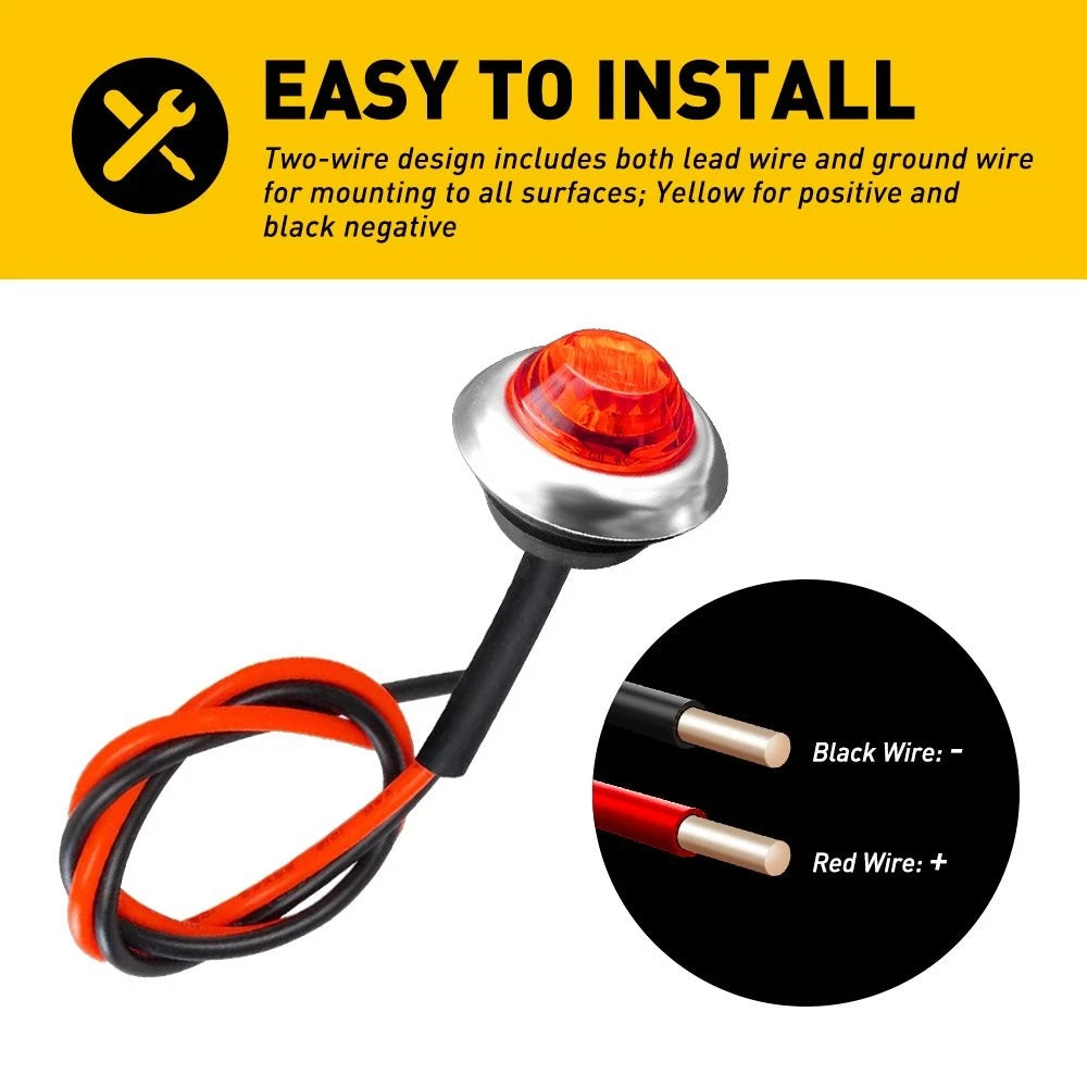 40X 3/4" Amber Red Side LED Marker Light With Base Stailness for Truck Trailer 6B93BC-57