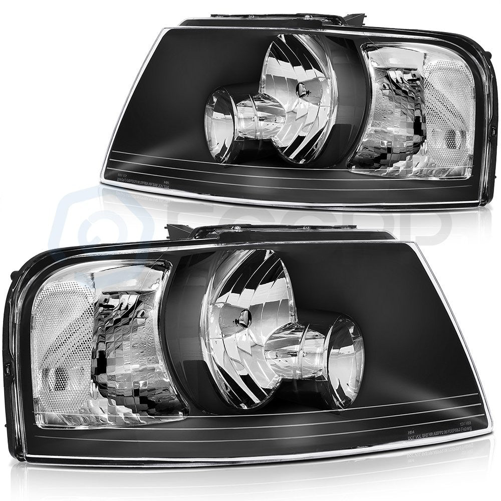 ECCPP Headlights Assembly For Ford Expedition 4.6L 5.4L 2003-2006 Pair Kit Black 6B93BC-57
