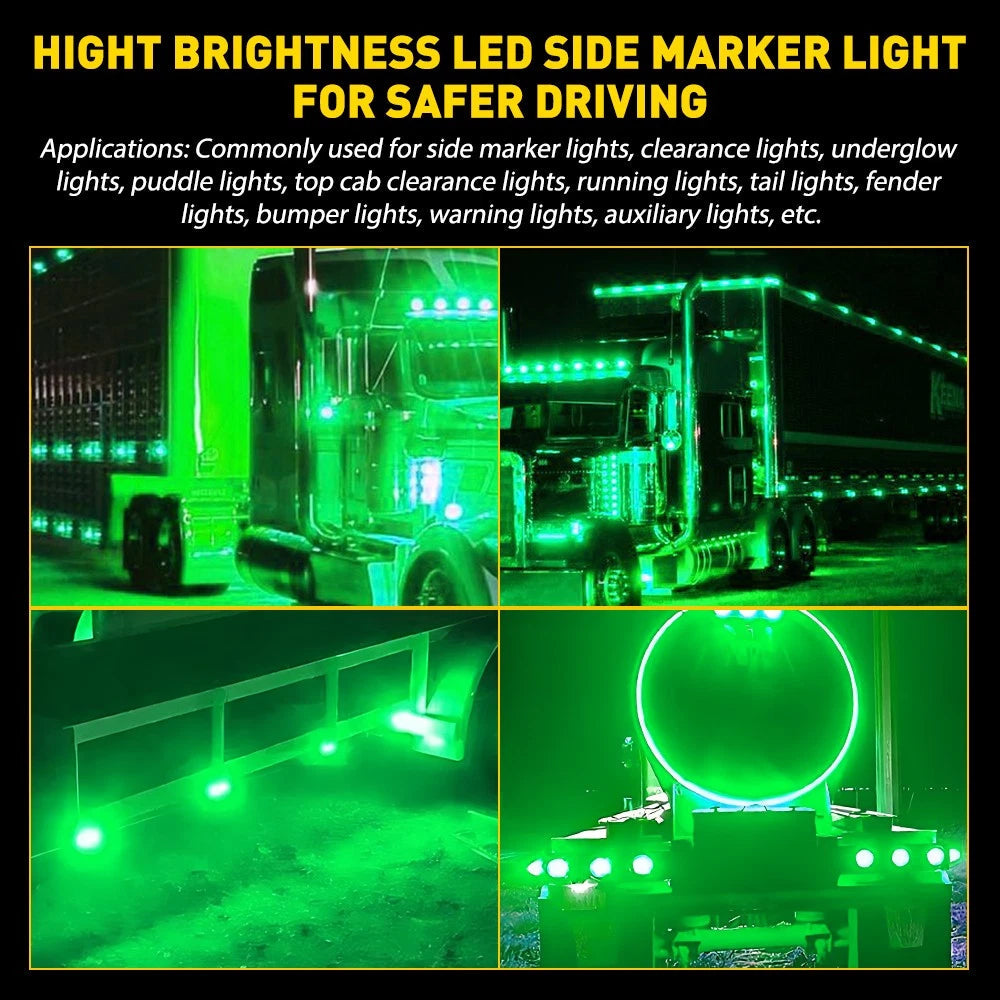 6X Green LED Watermelon LightsSide Marker Truck Trailer Chrome Housing 12-24V EA 6B93BC-57