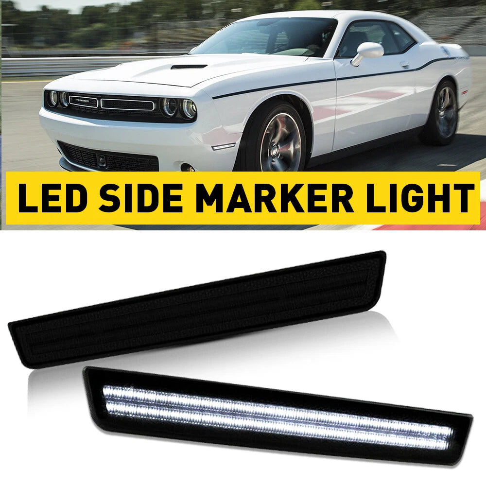 [SMOKED] White LED Side Marker Light For 15-22 Challenger Dodge Rear Bumper Lamp 6B93BC-57