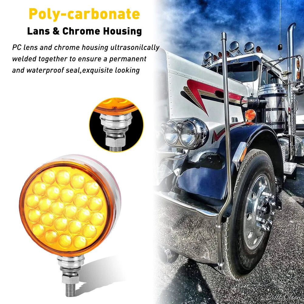 2pc Amber/Red 48 LED Double Face Stud Mount Pedestal Fender Stop Turn Tail Light 6B93BC-57