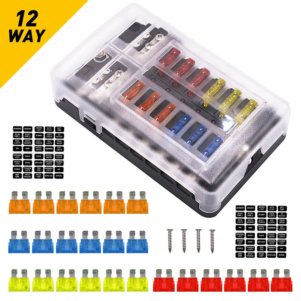 Fuse Box with Negative Bus Blade Fuses Holder Block LED for Car Boat Truck EOA 6B93BC-57