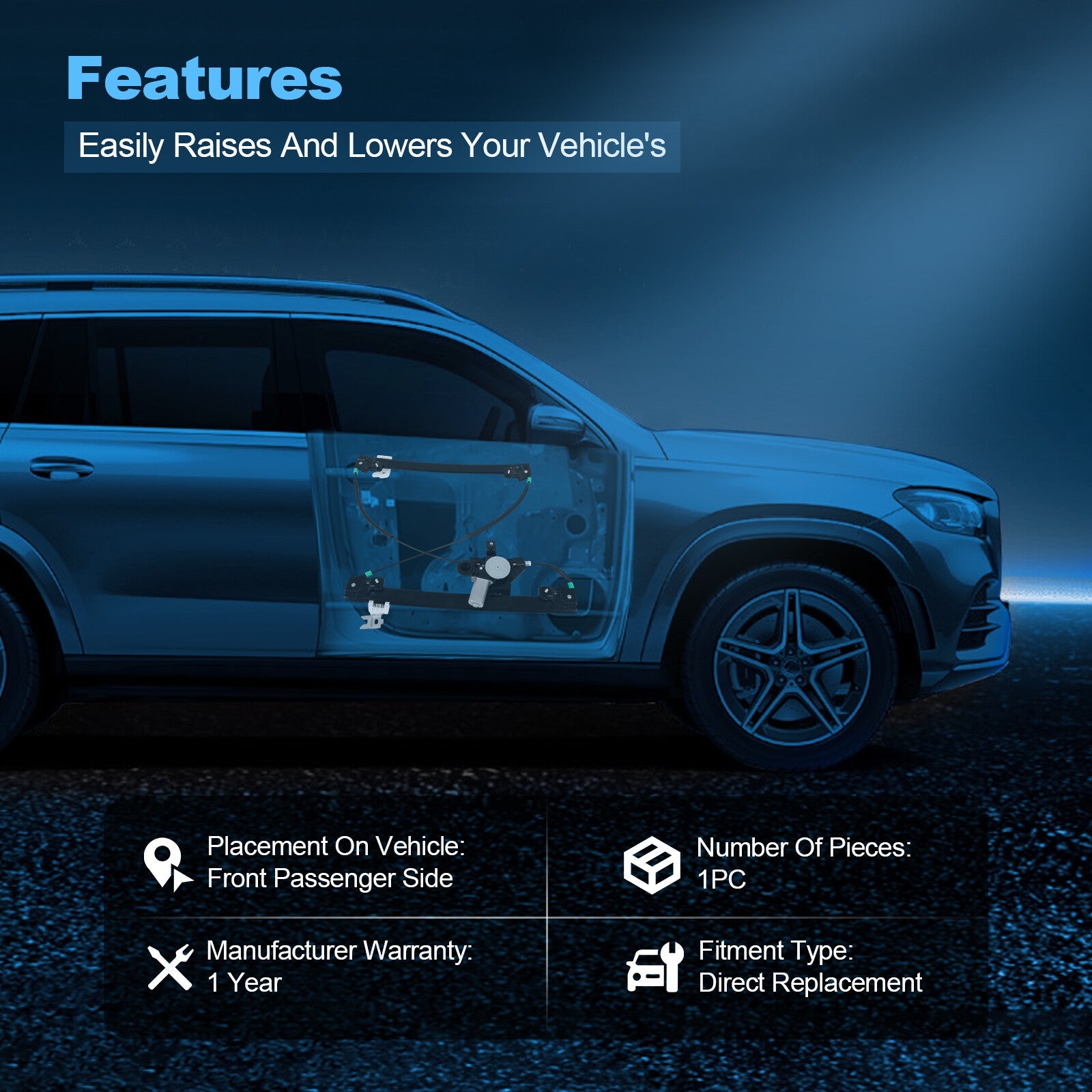 For 2013-2021 Nissan Pathfinder Front Passenger Side Window Regulator with Motor 6B93BC-57