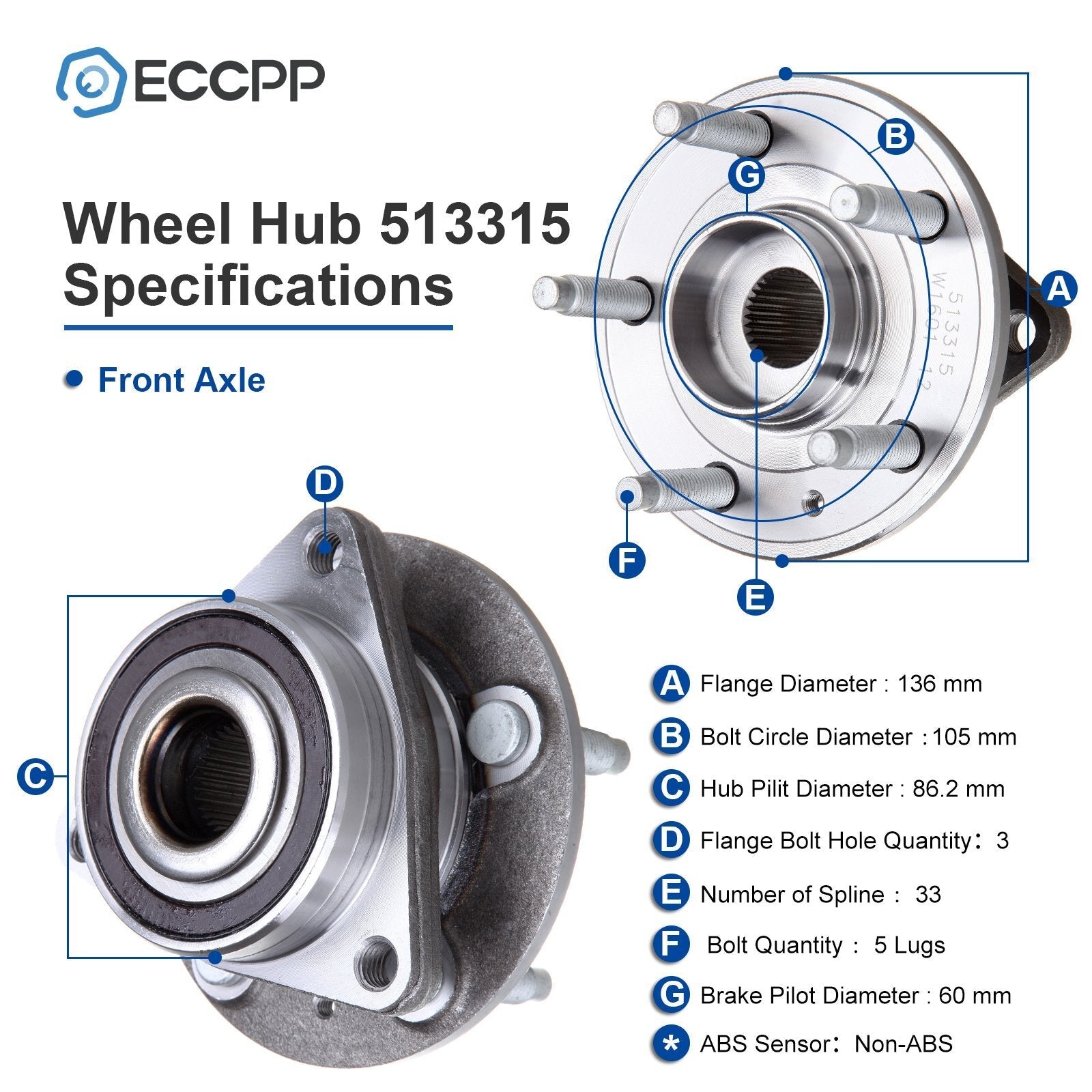 2Pcs Wheel Hub Bearings Front For 2011-2015 Chevy Cruze 1.4L 1.8L w/15" Wheel KOEEP