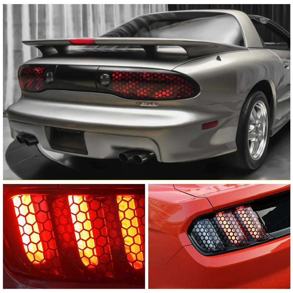 2* Black Honeycomb Sticker Car Rear Tail Light Cover Tail-lamp Decal Auto Parts 6B93BC-57