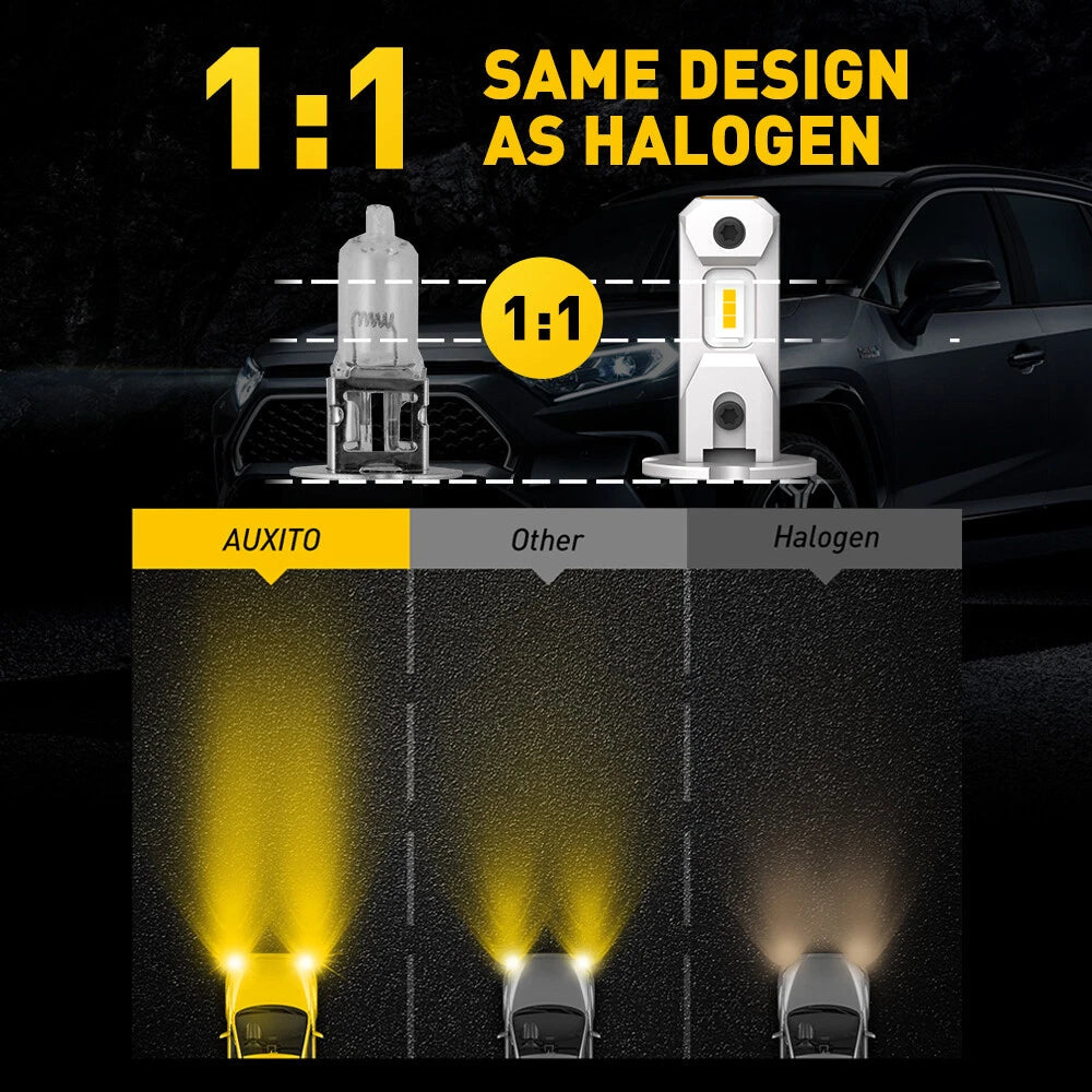 2X AUXITO Golden Yellow H3 Bulbs Kit 3000K LED Driving Fog Light Conversion US AUXITO