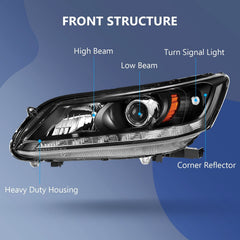 Pair Kit Halogen Headlights Assembly For 2013-2015 Honda Accord Black Amber KOEEP