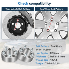 4Pcs 2" 5x4.5 5x114.3 Wheel Spacers 12x1.5 For 2006-2022 Honda Civic Accord CR-V 6B93BC-57