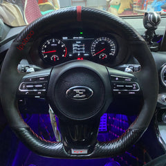 3D Carbon Fiber&Suede Leather Steering Wheel Sewing Wrap For Kia Stinger 2018-20