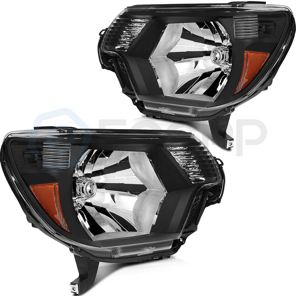 Pair Kit Headlights Assembly For 2012-2015 Toyota Tacoma 2.7L 4.0L Black Amber 6B93BC-57