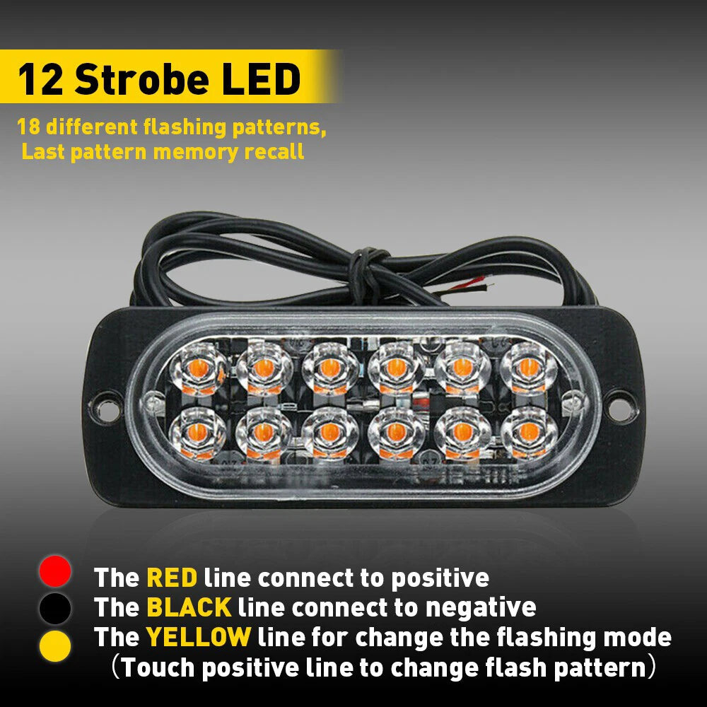 4PCS 12LED Amber Truck Flashing Car Beacon Warning Hazard Strobe Flash Light Bar 6B93BC-57