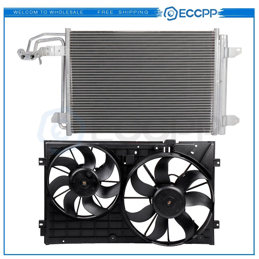 Electric AC Condenser Cooling Fan Kit For 2006-2010 2011-2014 Volkswagen Jetta 6B93BC-57