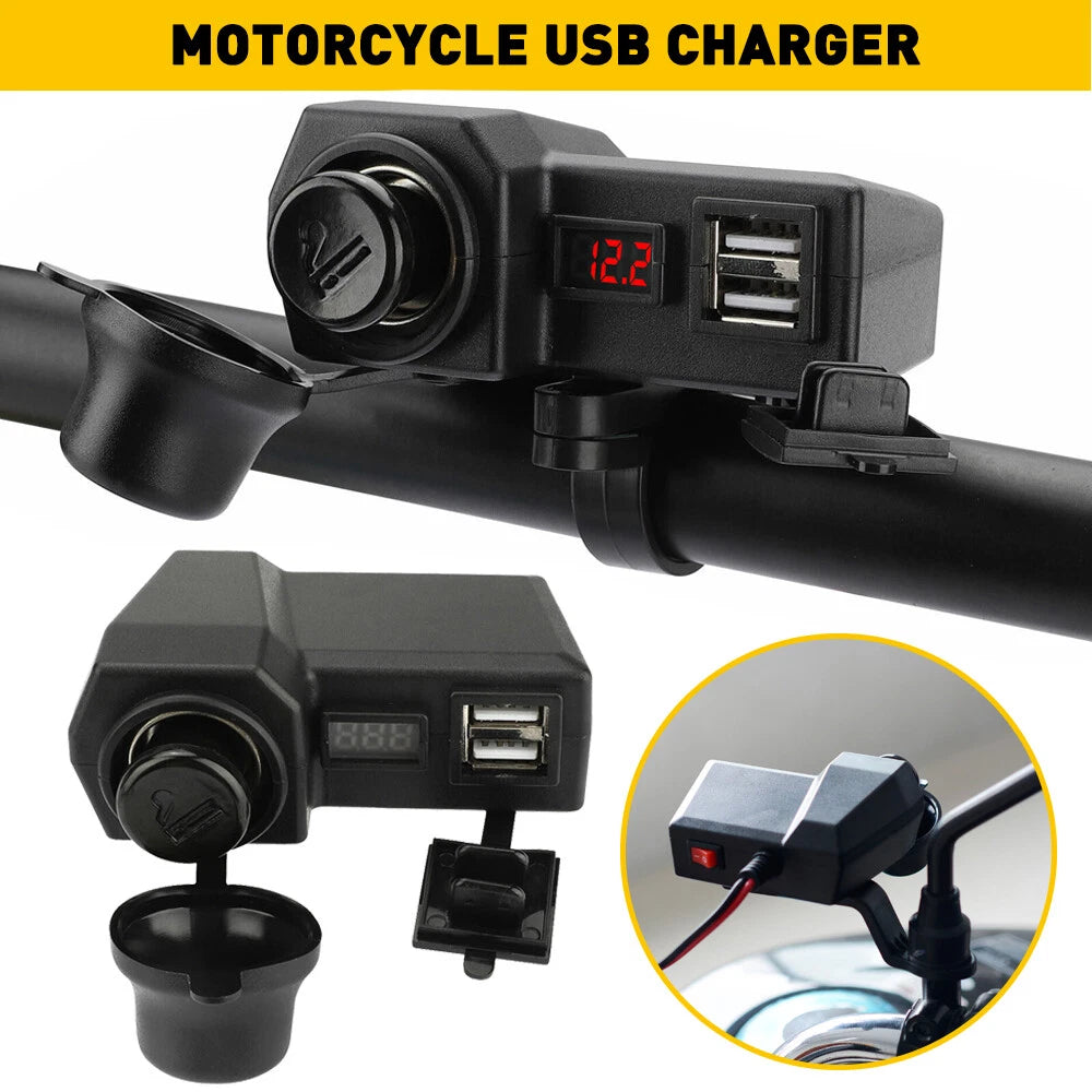 12V Waterproof Motorcycle Accessories Dual Charger USB Power Port Adapter Socket 6B93BC-57