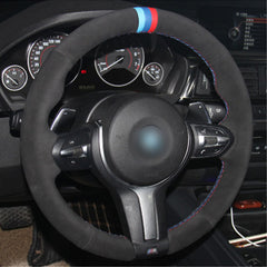 Top Leather Steering Wheel Hand-stitch on Wrap Cover For BMW F22 M4 M5 M6 X5 X6