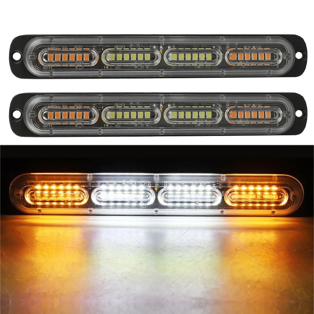 2x Amber White LED Car Truck Emergency Warning Hazard Flash Strobe Light Bar EOA 6B93BC-57