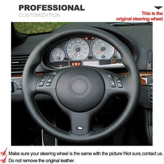 Hand-Sewing Black Suede Leather Steering Wheel Covers Wrap For BMW E39 E46 M5