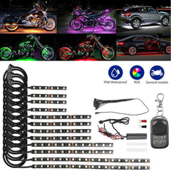 12x Motorcycle Waterproof 120LED RGB Under Glow Strip Neon Lights Kit w/Remote E 6B93BC-57