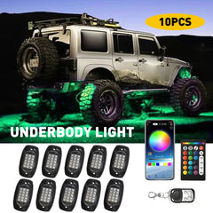 For Polaris RZR XP 1000 900 10X RGB Rock LED Lights Kit Underbody Music Wireless 6B93BC-57