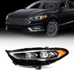 Left Side Full LED Headlight Assembly For 2017-2020 Ford Fusion Black Amber 6B93BC-57