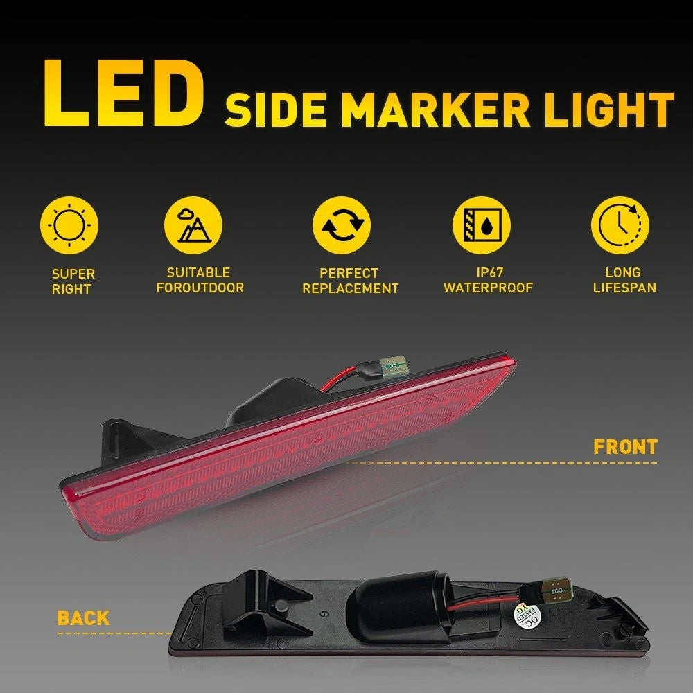 For 2010-2014 Ford Mustang Red Lens LED Rear Bumper Side Marker Light Lamp Pair 6B93BC-57