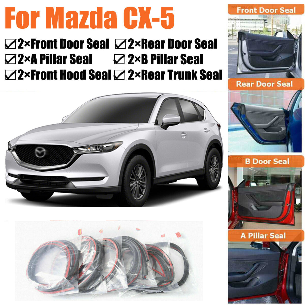 Door Rubber Seal Strips Weather Draft Wind Noise Reduction Kit For Mazda CX-5