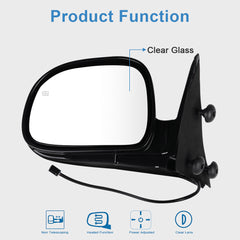 Driver Side Mirror Power Heated For 03-06 Chevy Silverado 1500 Manual Fold Black