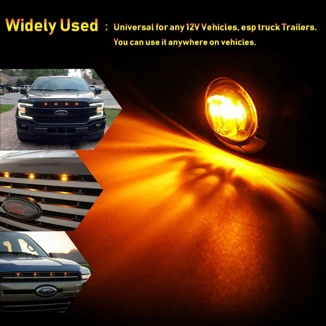 20X 3/4"LED Smoked Bullet Truck Light Trailer Round Side lights Marker Amber Red 6B93BC-57